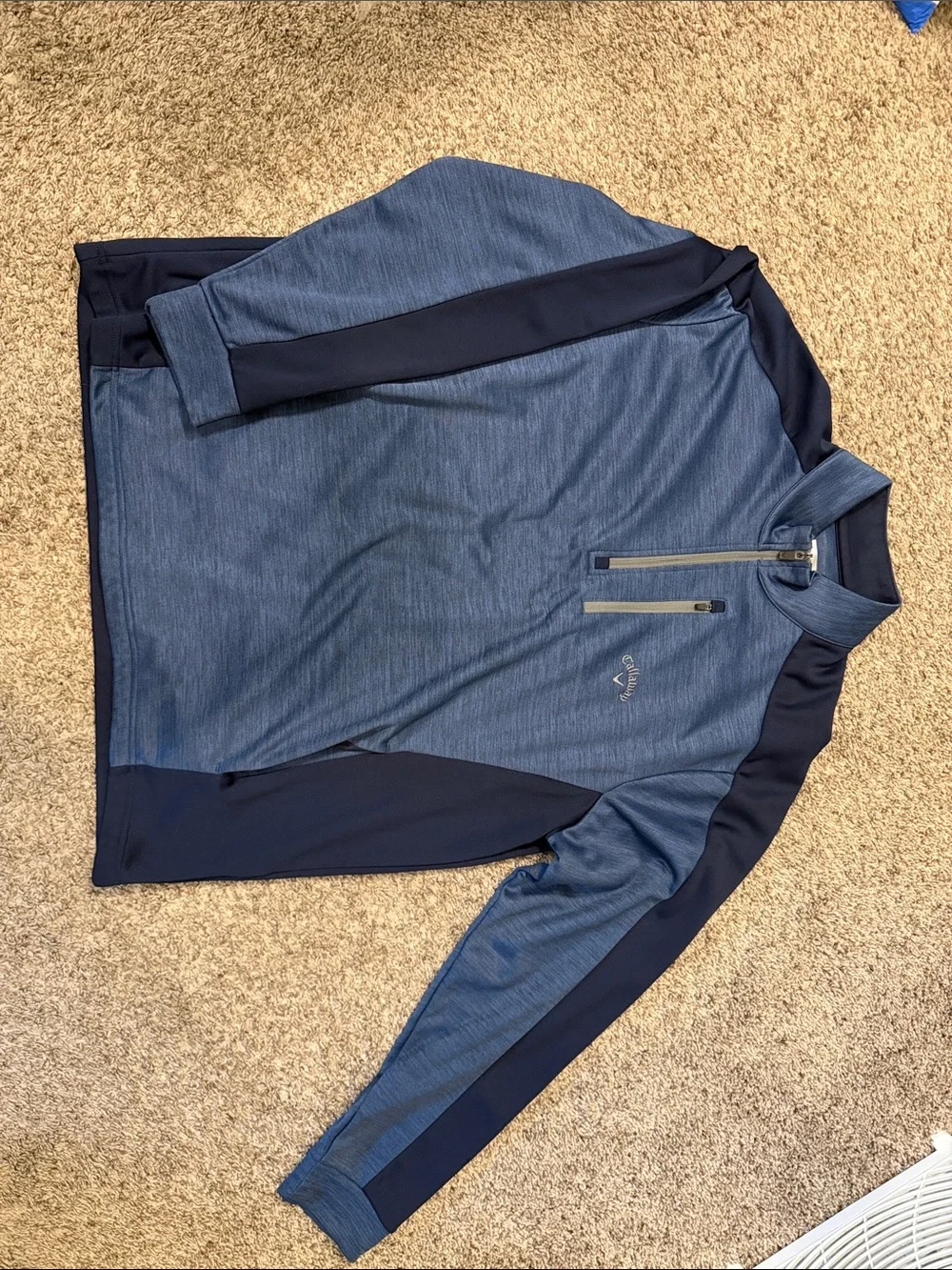 Callaway Men's Two-Tone Navy and Heather Blue Performance Quarter-Zip